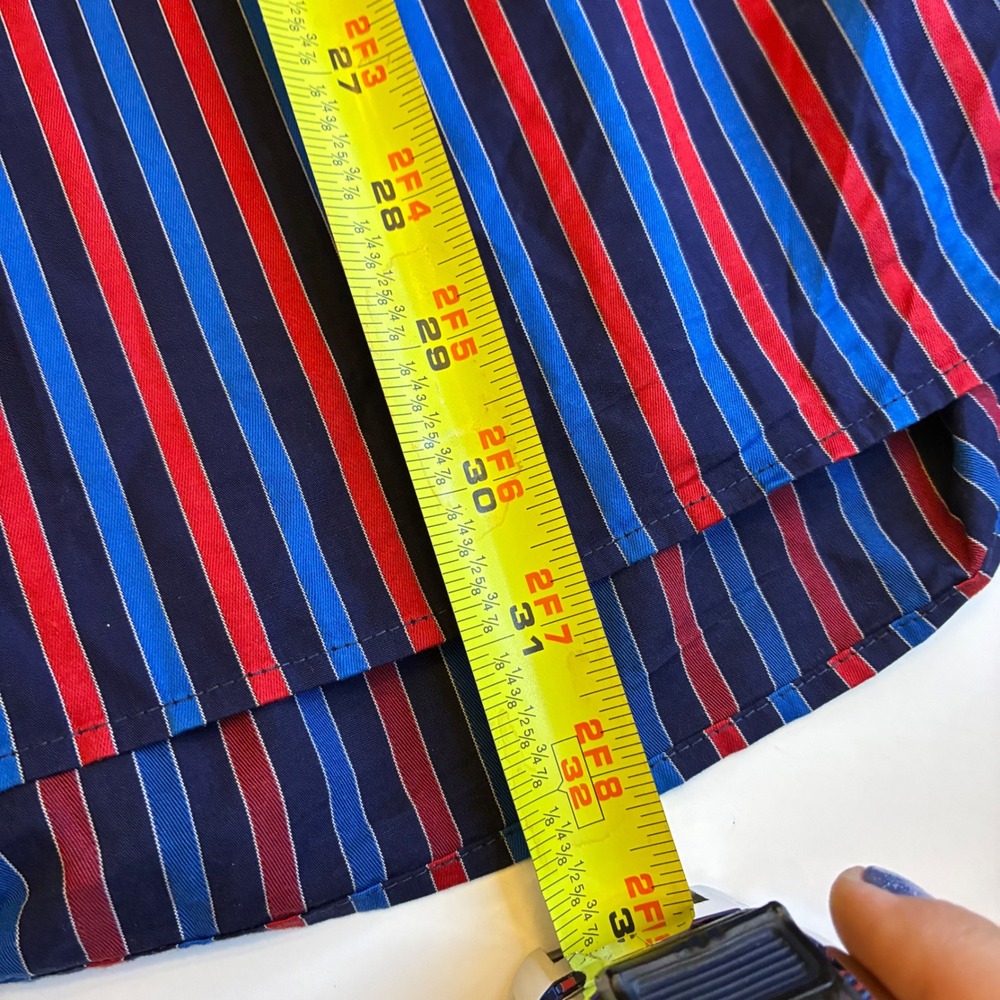 Fleur De Lis Mens 2XL Button Down Shirt Blokecore Club Striped Red Blue LS Party - Picture 13 of 13
